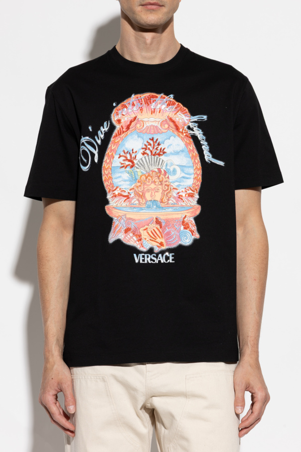 ★人気★【VERSACE】★SHORT-SLEEVED ROUND NECK T-SHIRTS★ Black T-shirt with colorful print Versace - Vitkac Canada